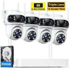 3K Wireless Security Camera System Triple-Lens 10CH NVR 3-Screen Outdoor Camera