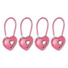 Combination Padlock (4.3 Inch, Pink)(4 Pcs), 3-Digit Heart Shaped Combo Padlock