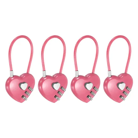Combination Padlock (4.3 Inch, Pink)(4 Pcs), 3-Digit Heart Shaped Combo Padlock