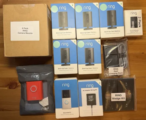 RING Security Camera & Doorbell Bundle-5 Cams,Doorbell,8 Batt, 6 Mounts,Charger