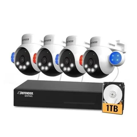 AI Powered Sentinel 4K Wired Security Camera System, 360° PTZ 4 Cameras 1TB