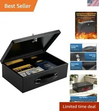 Fireproof Document Box with Key Lock, Small Lock Boxes for Personal Items, Fi...