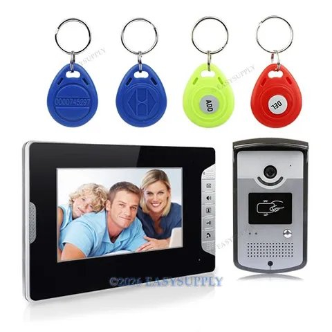 Wired Video Door Phone 700TVL Camera Keyfobs 7" TFT LCD Color Screen Night View