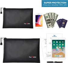 Fireproof Safe Money Document Bags - 2 Pack 13.4" x 9.8" and 10.6" x 6.7" Wat...
