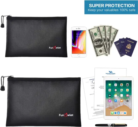 Fireproof Safe Money Document Bags - 2 Pack 13.4" x 9.8" and 10.6" x 6.7" Wat...
