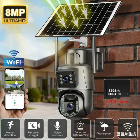 8MP Solar Camera Color Night WiFi CCTV Waterproof 1080P CCTV Surveillance NEW