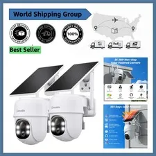2K Solar Wireless Outdoor Security Cameras with PTZ & Two-Way Audio (2-Pack)