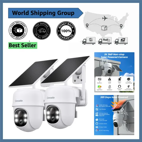 2K Solar Wireless Outdoor Security Cameras with PTZ & Two-Way Audio (2-Pack)