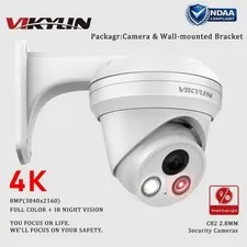 VIKYLIN 4K 8MP Dual Light IP Camera with Waterproof Wall-mounted Bracket Mounts