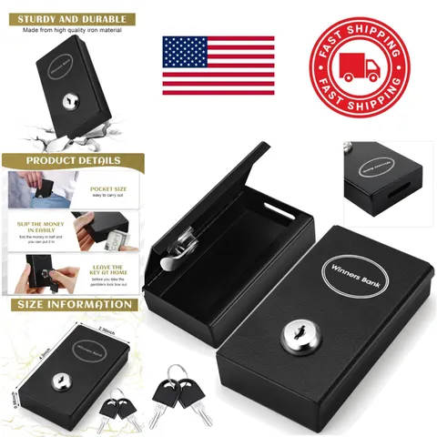 Metal Cash Safe Box with Key Lock Portable Pocket Sized Money Box for Gamblers