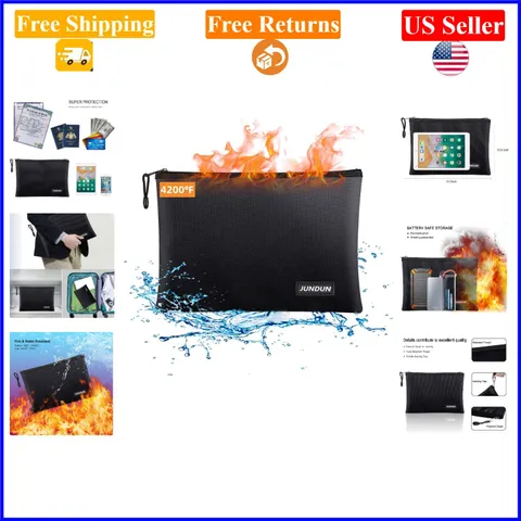 Black Fireproof & Waterproof Document Bag 14.2x10.0" with Aluminum Lining