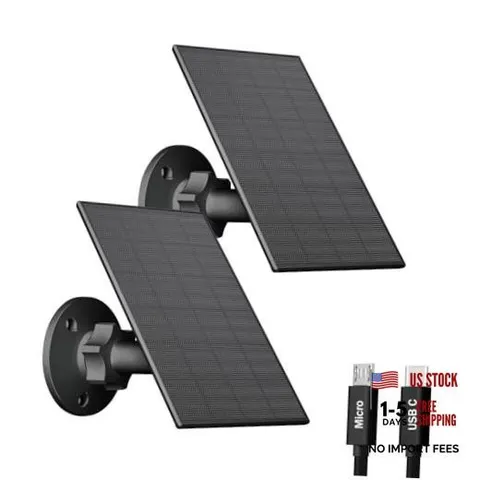 2W Solar Panel for Security Cameras, USB-C/Micro USB, 2 Pack 2W-2 Pack-Black