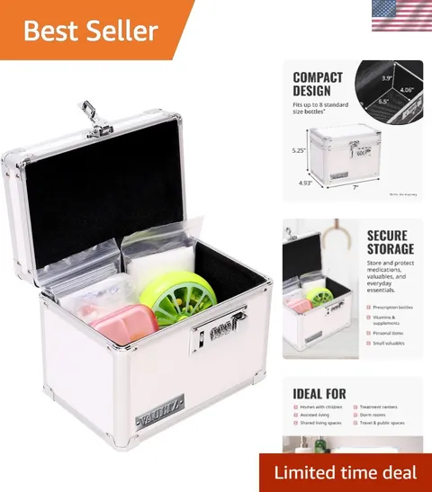 Locking Medicine Box with Combination Lock - Secure Metal Lock Box Safe for M...