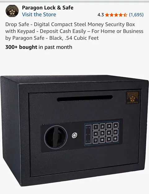 Paragon Lock & Safe Compact Steel Digital Drop Safe w/ Override Key, Black
