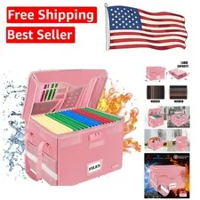 Collapsible Fireproof File Box with Zipper Lock for Legal & Letter Files, Pink