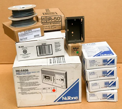 Black NuTone IM-4406BL Package - Rough Ins, IS-419PB & 4x 445BL Speakers, Chime