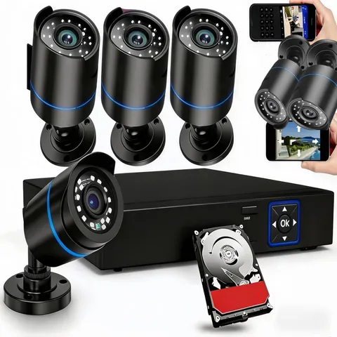 3000TVL Home Security System Surveillance DVR Camera Kits, 4Pcs Wired 5MP Poe IP