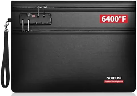 6400℉ Fireproof Money Bag with Lock,Dual-Zip Compartments Fireproof Document ...