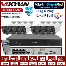 Vikylin SmartFind 8CH 8POE NVR 5MP POE Full Color IP Security Camera System Lot