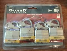 4 Pack Laminated Steel Padlock 1-1/2 In. 38mm Keyed Alike Brass Cylinder 8 keys