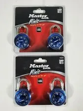 (2) Master Lock Minis - 1533T - 2 Locks 1 Combo - 2-Pack - Blue - Lot of 2 NEW