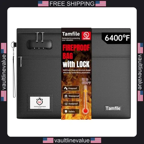 Fireproof Document Bag 15x12 inch Lockable Money Pouch Fire Safe for Cash Keys