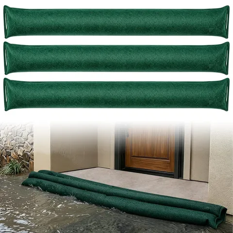 3 Pack 10FT x 1FT Water Activated Flood Barrier, Sandless & Reusable Expandin...