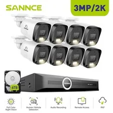SANNCE 3MP Full Color PoE IP Security Camera System 8CH NVR Audio Recording AI