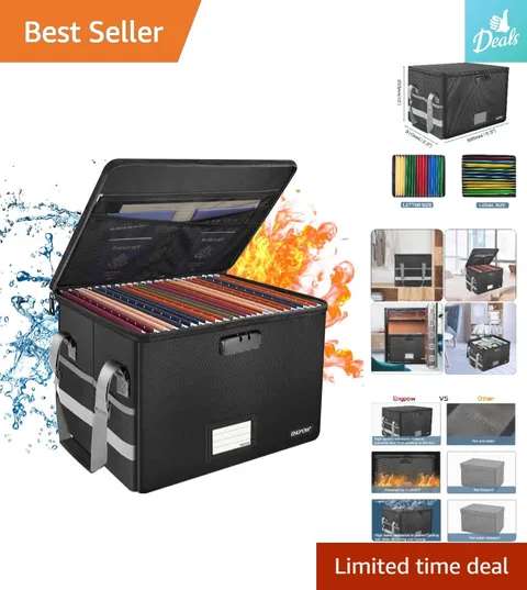 Portable Collapsible File Organizer - Fireproof & Water-Resistant Storage