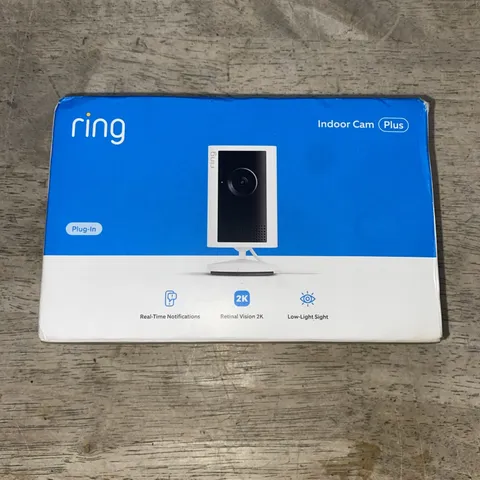 Ring Indoor Cam Plus Retinal Vision 2K Low Light Sight W/ Motion Detection NEW