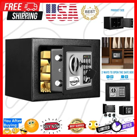 Safe Box 0.23 Cubic Feet Electronic Digital Security Box, Keypad Lock Box Cab...