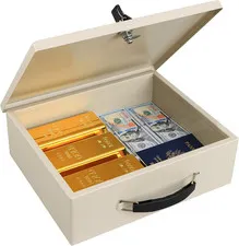 Fireproof Document Box with Key Lock, Small Safe Box for Valuables, Fire and Wat