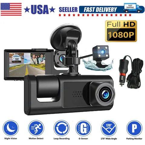 HD 1080P Car Dual Lens Dash Cam Front/Rear/Inside Video Recorder Camera G-sensor