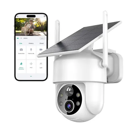 Cámara Seguridad Solar 2K WiFi 360° con Detección IA, Sirena y Visión Nocturna