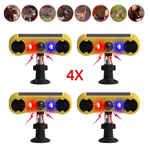 4PCS Solar Motion Sensor Alarm 2*130db Ultrasonic Siren Motion Detector Alarm