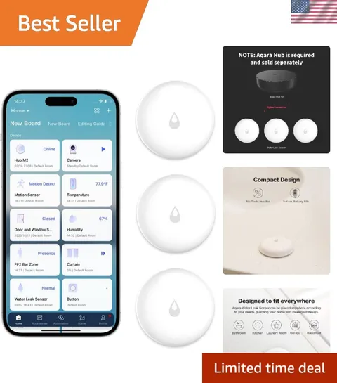 Water Leak Sensor 3 Pack, Zigbee Water Leak Detector for Alarm System | Requi...
