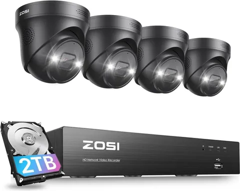 ZOSI 4K 8MP 8CH PoE Security Camera System with Spotlight AI NVR 2TB 2 Way Audio