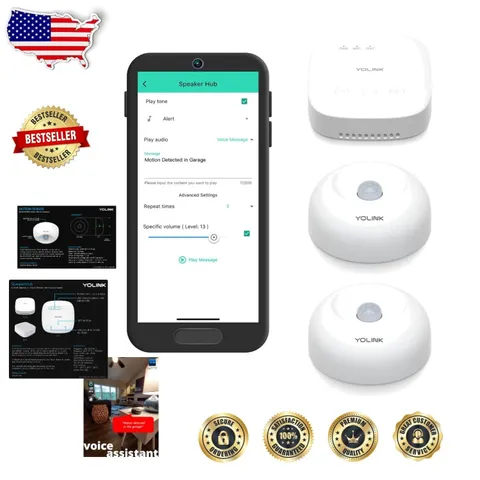 SpeakerHub Smart Home Security 2 Motion Sensors, LoRa 1/4 Mile, Spoken Alerts