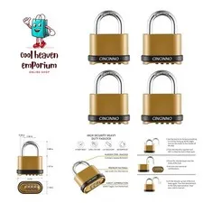 Heavy Duty Weatherproof Combination Lock, 4-Pack Outdoor Combo Lock,Resettabl...