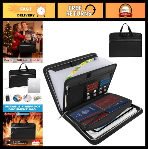 Fireproof Document Organizer Folio with Lock - 13 Pocket Accordion File, Portabl