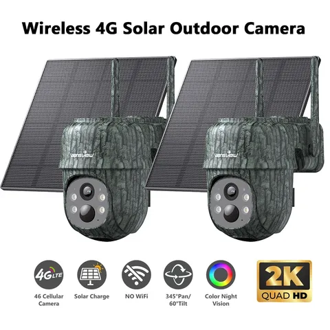 2Pack Wansview 4G LTE Cellular Solar Security Camera Outdoor No WiFi Wireless