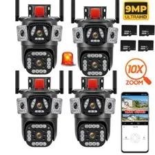 WiFi 360° 10X Zoom 3 Lens 3 Screens Security Camera System Outdoor W/ 32G Card