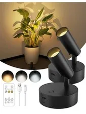 GOODEA Spotlights Indoor with Remote, 3000mAh Rechargeable 2 Pack, Black 
