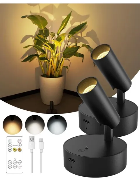 GOODEA Spotlights Indoor with Remote, 3000mAh Rechargeable 2 Pack, Black 