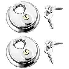 Disc Locks, 2 Pack Heavy Duty Steel Keyed Different Padlock Disc 2 Pieces