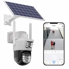 4MP Solar Wireless WiFi Outdoor Pan/Tilt Zoom Home Security Camera Dual-Lens