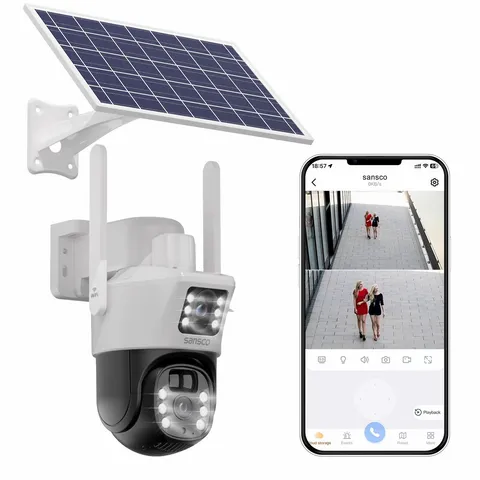 4MP Solar Wireless WiFi Outdoor Pan/Tilt Zoom Home Security Camera Dual-Lens