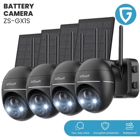 4PCS ieGeek 360° Outdoor Wireless PTZ Security Camera WiFi Battery Powered CCTV