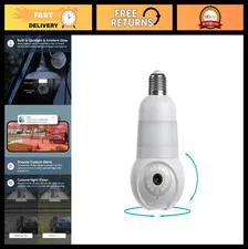 Wireless Security Camera Light Bulb, 360° Pan Tilt, Color Night Vision, LED, Wi-