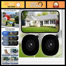 2K No Drill Window Camera 2 Pack | Indoor/Outdoor WiFi, Night Vision, Human Dete